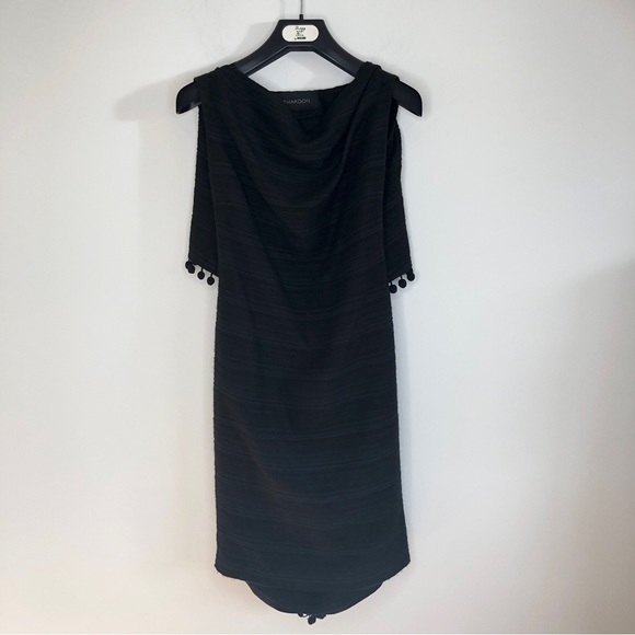 Thakoon Open Back Pom Pom LBD Black Cocktail Dress size 4 - Picture 3 of 16
